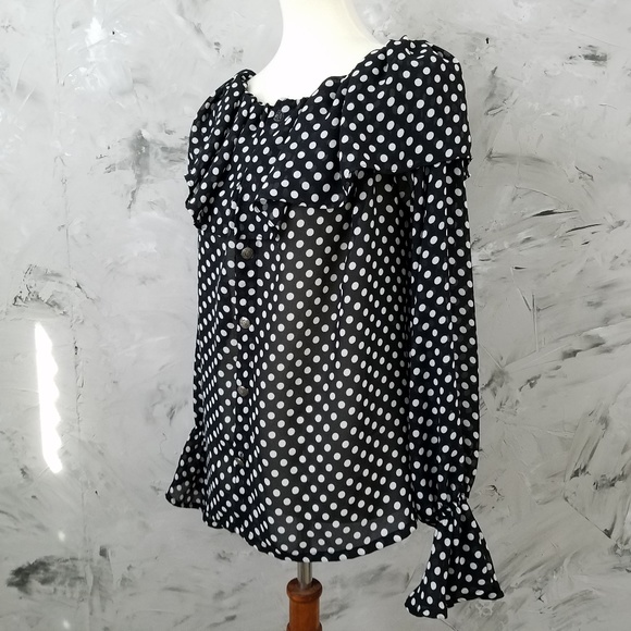 MAGGIE Vintage 80s Black & White Polka Dot Blouse - Picture 2 of 8